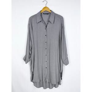 Zara Women's Micro Houndstooth Shirt Dress Large Black White